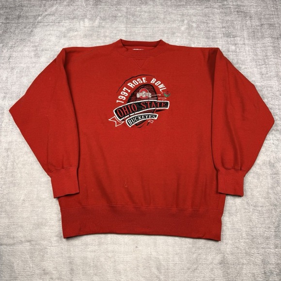 mid west embroidery Other - VTG Ohio State Buckeyes Sweatshirt Mens XL Red 1997 Rose Bowl All Embroidered